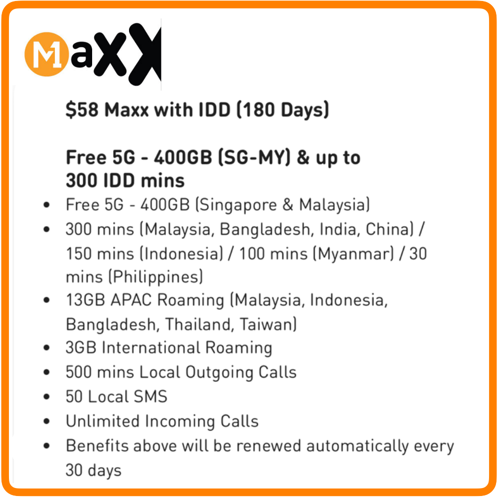 M1 Maxx $58 with IDD (180 Days)