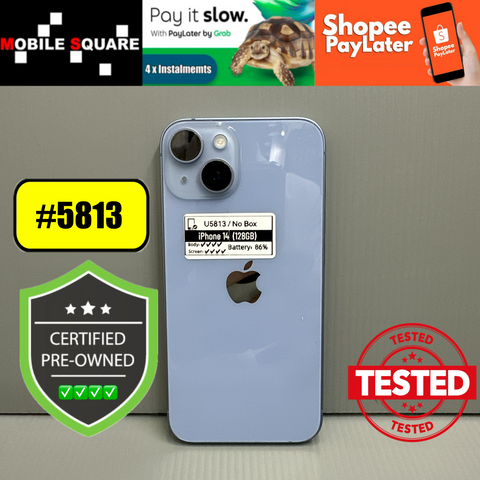<div style="font-size:80%">#U5813<BR>Apple iPhone 14<br>(128GB)</FONT></DIV>