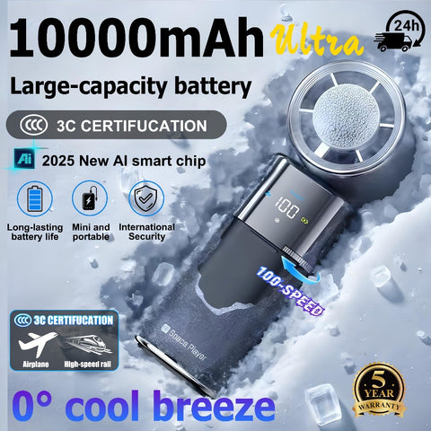 Mini handheld fan With Air Turbo Cooler and 3C power bank 10000mAh portable foldable small fan with ice compress function