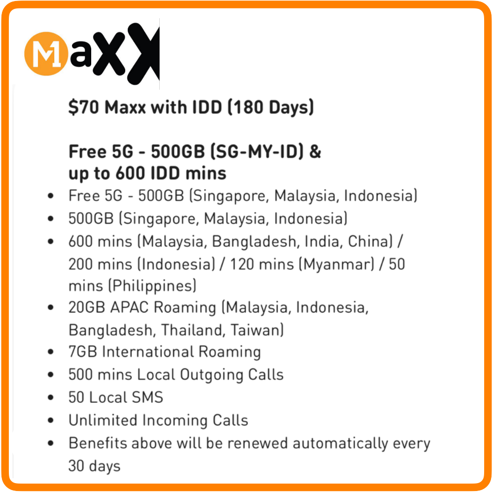 M1 Maxx $70 with IDD (180 Days)