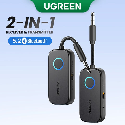 Ugreen 2 in 1 Upgraded Bendable Bluetooth 5.2 Receiver Transmitter for TV Computer Earphone Headphone Car Amplifier