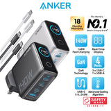 Anker Charger 140W 4-Port PD 3.1 with USB C Cable Fast Charging USB C GaN Charger Laptop Charger Multi Plug B2697
