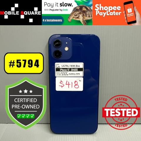 <div style="font-size:80%">#U5794<BR>Apple iPhone 12<br>(64GB)</FONT></DIV>