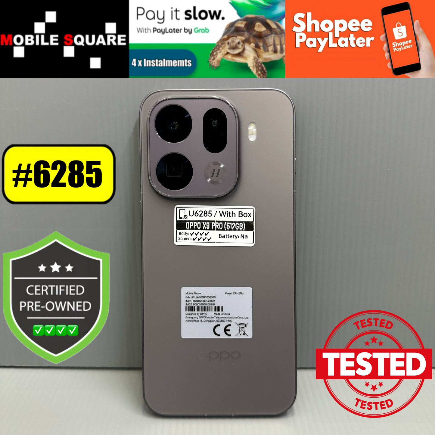 Oppo Find X9 Pro 5G (512GB/16GB+12GB) - #U6285/Pre-Owned