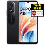 Oppo A18<div style="font-size:80%">(128GB/4GB RAM)<br><font color="red">Free $15 NTUC Voucher</font></div>