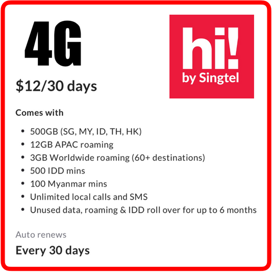 hi! Postpaid by Singtel $12 4G (30 Days)