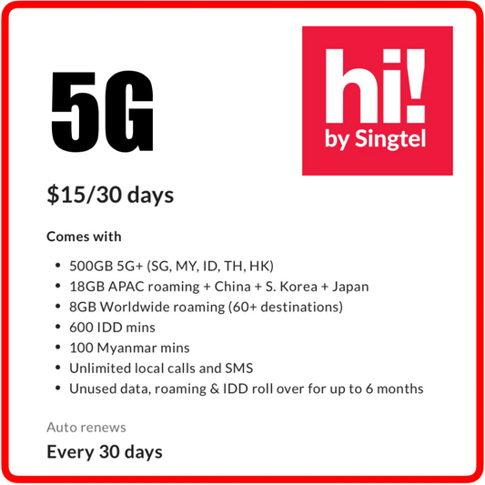 hi! Postpaid by Singtel $15 5G (30 Days)