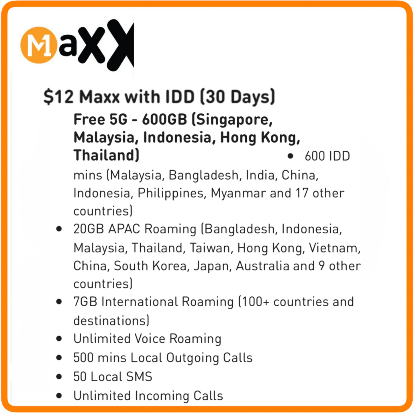 M1 Maxx $12 with IDD (30 Days)