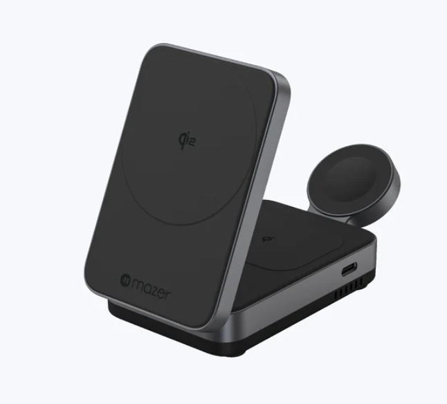 Mazer MagFold Trio Qi2 Certified 15W Foldable 3-in-1 Wireless Charger