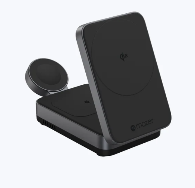 Mazer MagFold Trio Qi2 Certified 15W Foldable 3-in-1 Wireless Charger