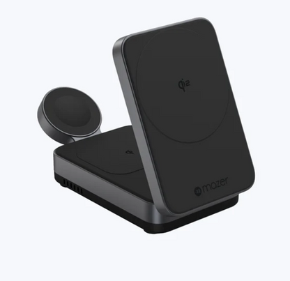 Mazer MagFold Trio Qi2 Certified 15W Foldable 3-in-1 Wireless Charger