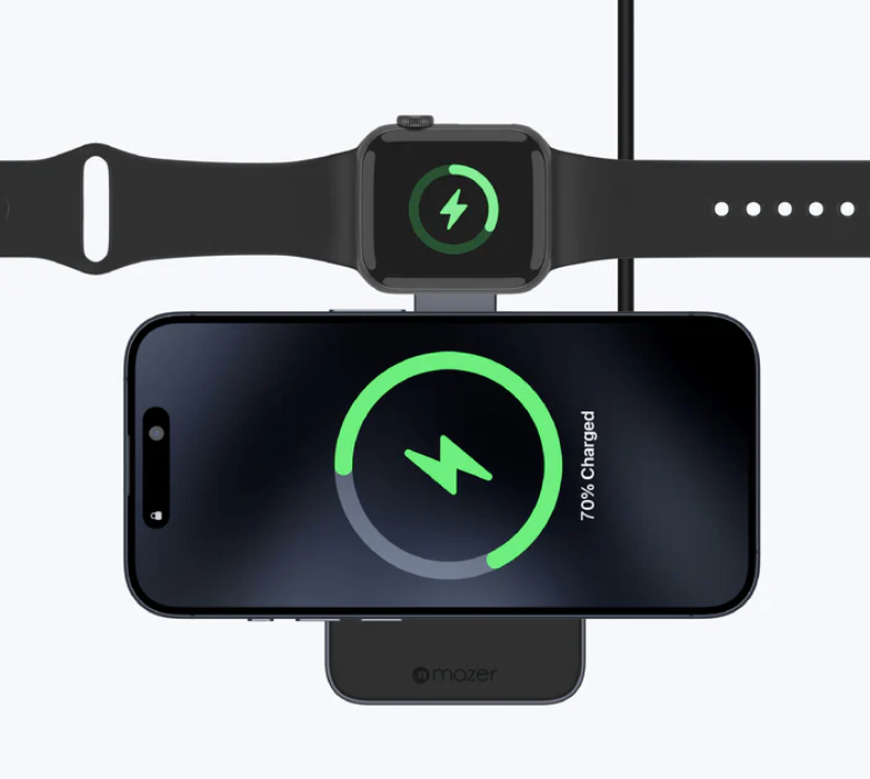 Mazer MagFold Trio Qi2 Certified 15W Foldable 3-in-1 Wireless Charger