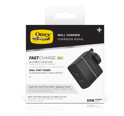 OtterBox USB-C Fast Charge 50W Dual Port Wall Charger, 50W Combined