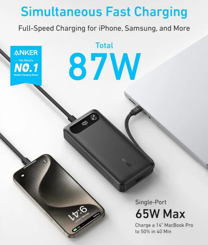 Anker Power Bank 20000mAh 87W Portable Charger with Built-in USB-C Cable A1383