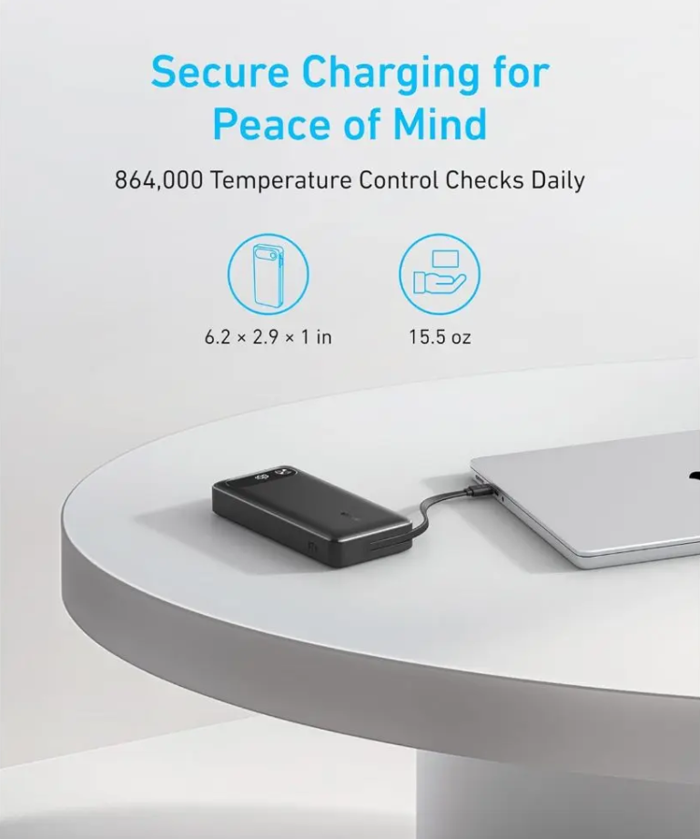 Anker Power Bank 20000mAh 87W Portable Charger with Built-in USB-C Cable A1383