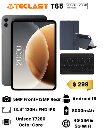 Teclast T65 4G (128GB/8GB+12GB RAM) - Free Case + Bluetooth Keyboard!
