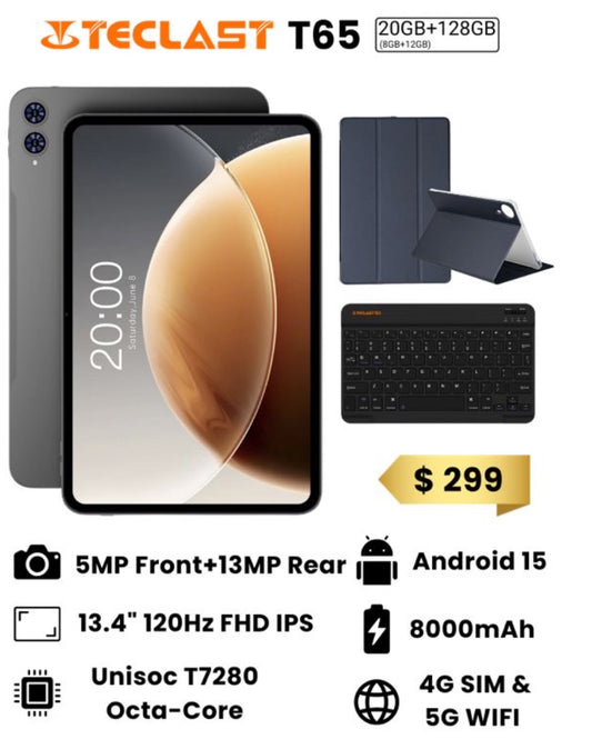 Teclast T65 4G (128GB/8GB+12GB RAM) Free Case + Bluetooth Keyboard!