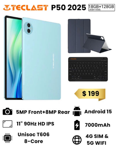 Teclast P50 4G 2025 (128GB/8GB) - Free Case + Bluetooth Keyboard!